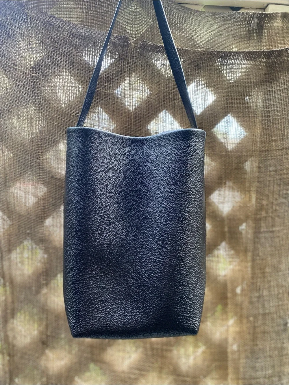 The Row N/S Park Medium Tote in Black Grained Calfskin with Tan Suede Interior